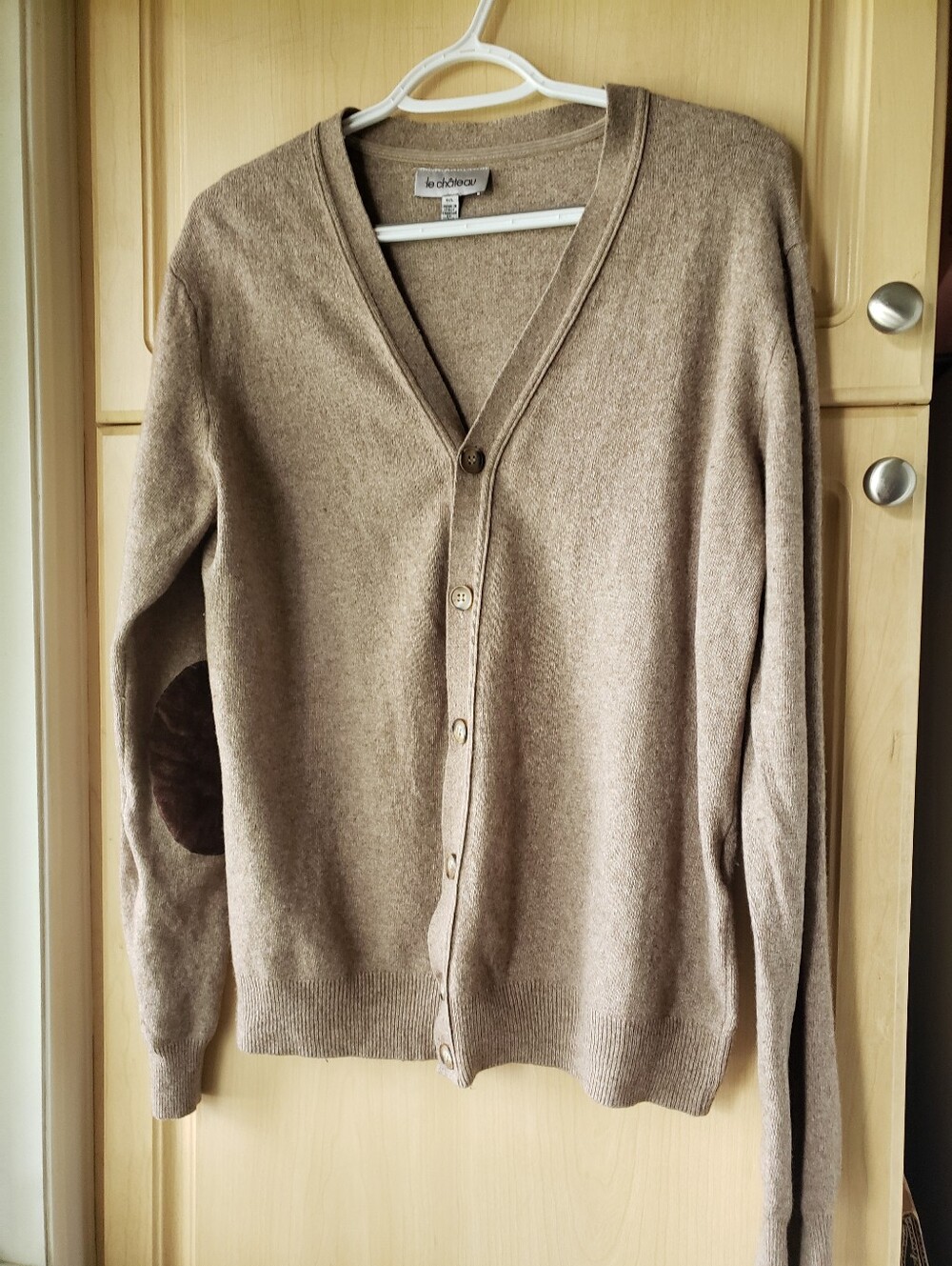 le chateau Wool Blend Taupe V-Neck Button Cardigan